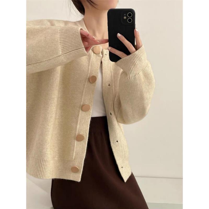 Design Sense однобортный вязаный кардиган женский осень-зима свободный ленивый ветер круглый вырез короткий свитер куртка