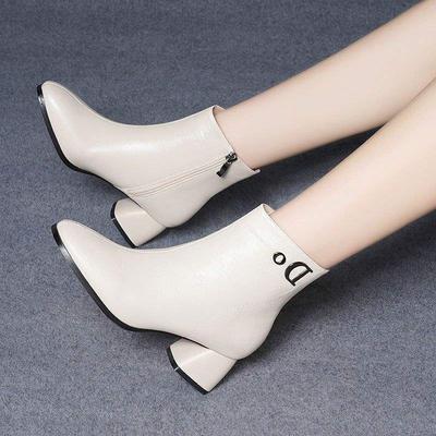 Женские короткие ботинки на толстом каблуке, новинка осени и зимы 2025 года, на высоком каблуке, из бархата, новые одинарные ботинки, модные, универсальные, тонкие женские ботинки