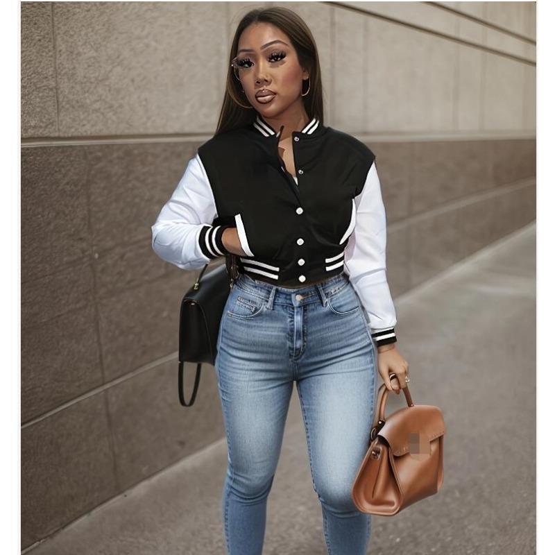 Женская летняя однобортная повседневная спортивная куртка с цветными блоками, куртка