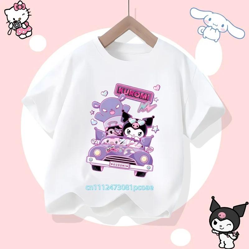 Childrens Tshirt Soft Cute Kuromi Cartoon Printed Parent Child Wear Pure Cotton Casual Boys and Girls Short Sleeve New Style