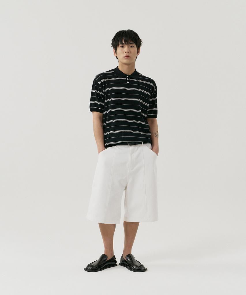 GNOK Striped Henley Neck Short Sleeve Knit [4 Colors]