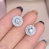 Huitan Trendy Dazzling Cubic Zirconia Round Shaped Stud Earrings Women Wedding Party Piercing Accessories Simple Stylish Jewelry