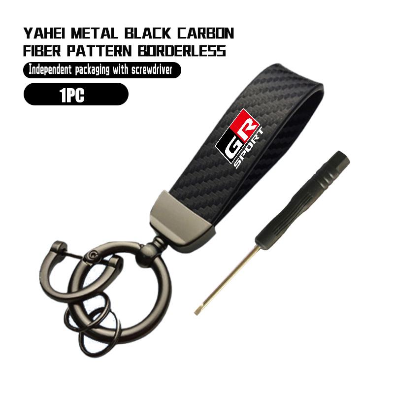 Carbon Fiber Car Logo Key Chains Keyring Emblem Key Rings For Toyota GRsport Hilux Aygo Yaris Corolla Rav4 GR Auris