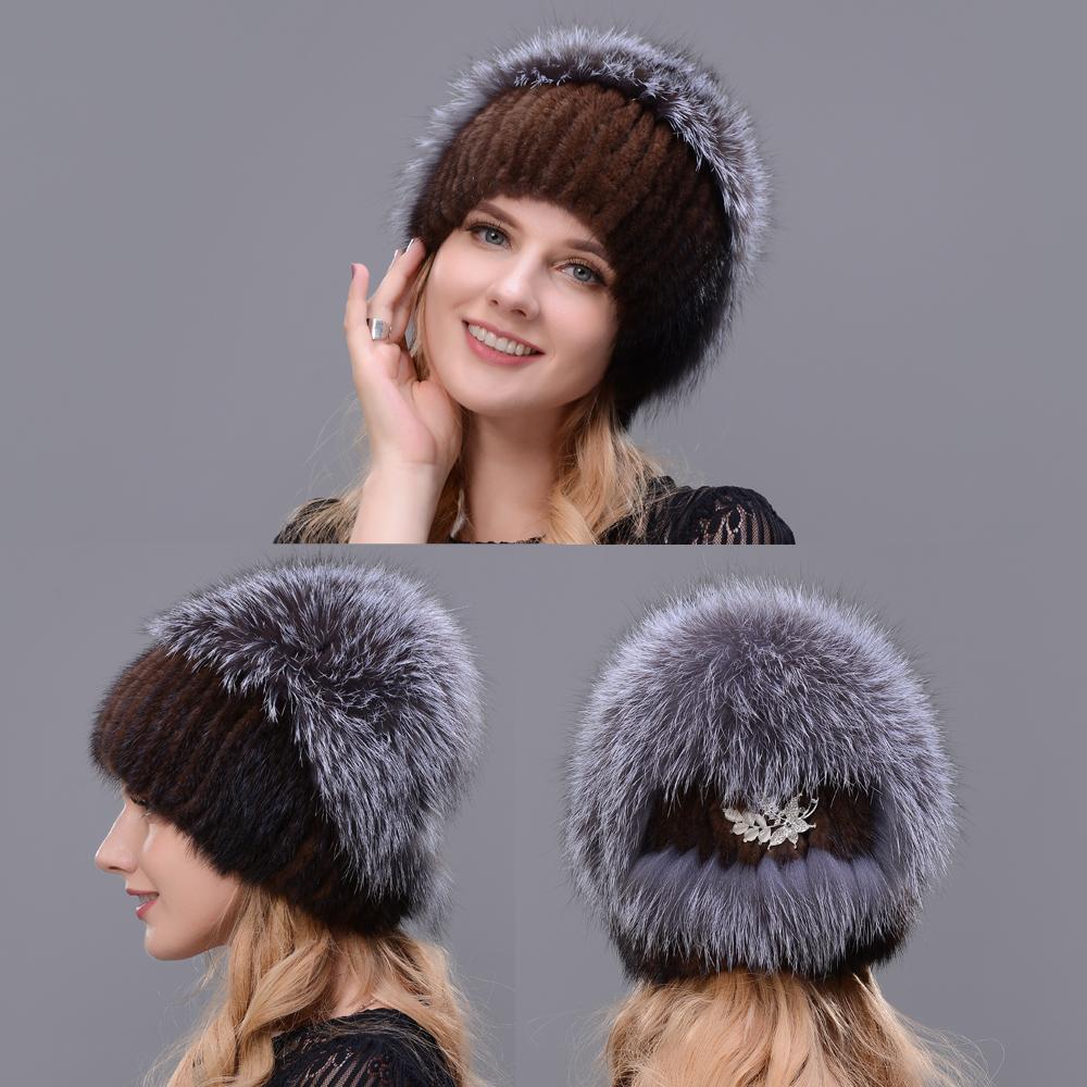 JERYAFUR Женская модная зимняя шапка из натурального меха норки и чернобурки