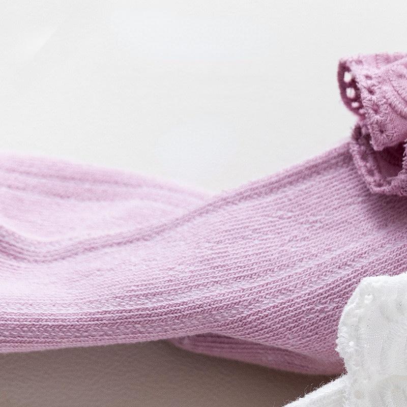 Kids Girl Sock Princess Ruffle Solid Color Calf Sock for Baby Girl Spring Autumn Cotton Soft Frilly Children Girl Sock Clothes