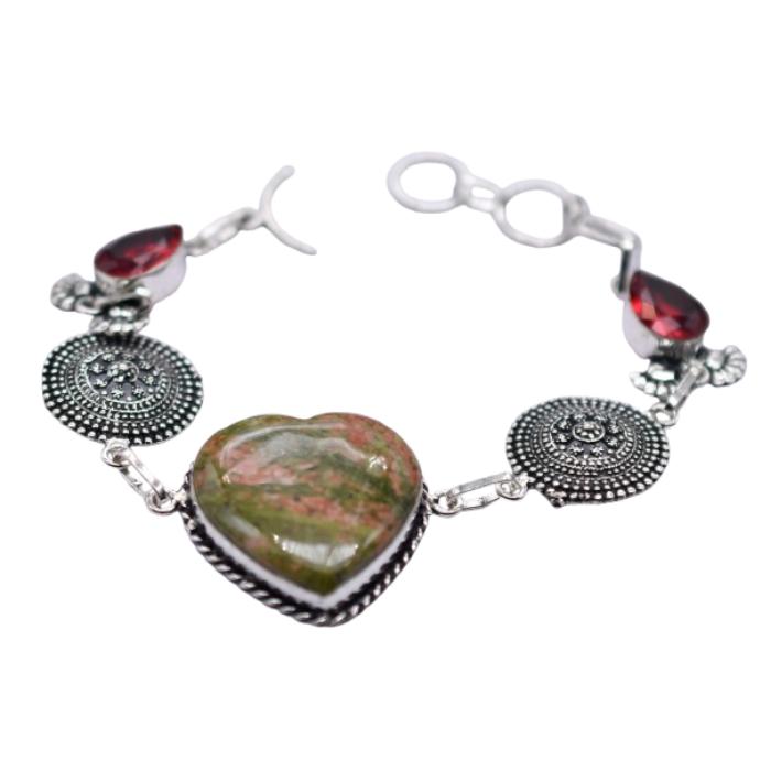 Unakite Red Garnet Gemstone Handmade Bracelet Jewelry BR 158