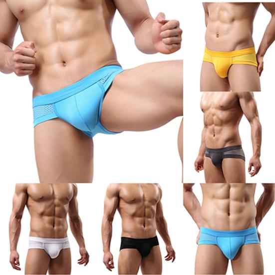Men's Sexy Mesh Modal Triangle Underwear Breathable Solid Briefs Underpants