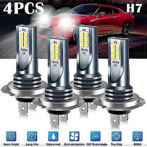 4PCS H7 Led Headlight Bulb Kit High Low Beam 220w 60000lm Super Bright 6000k White