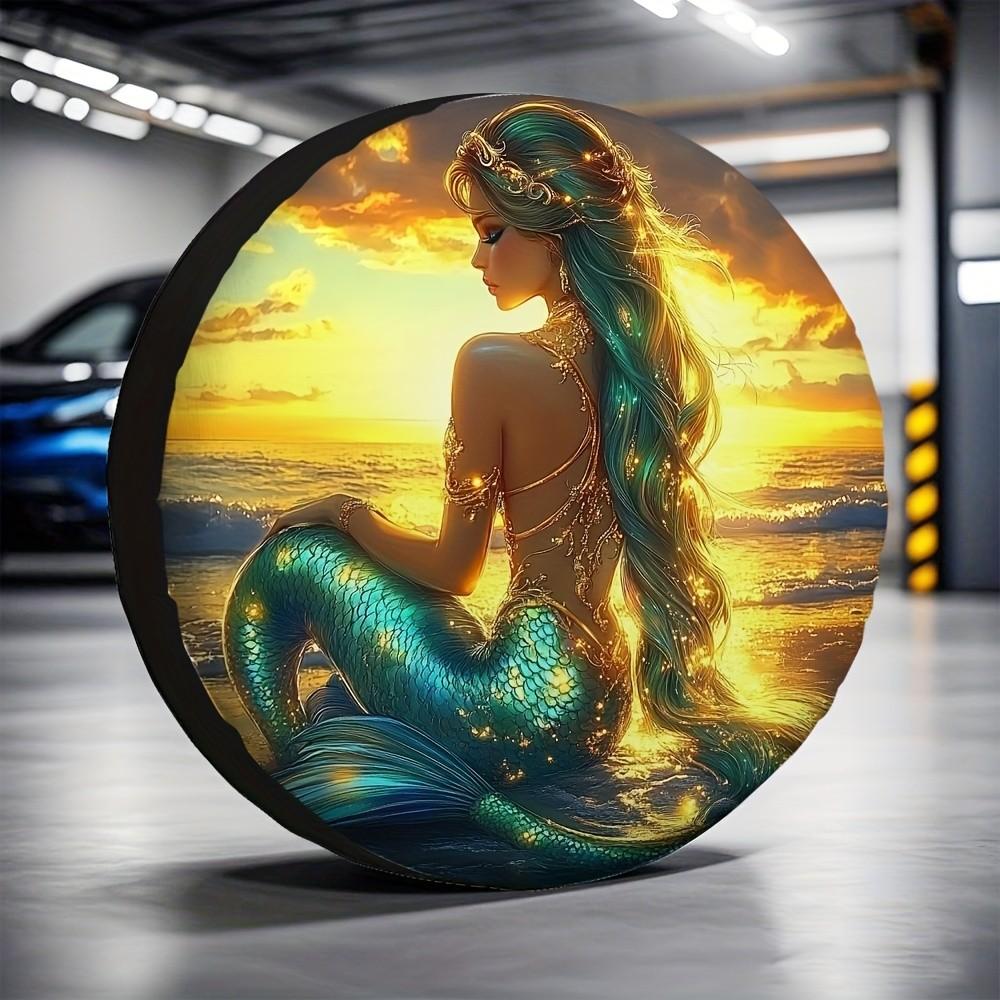 Sparkling Mermaid Spare Tire Cover Waterproof Polyester Outdoor SUV Trailer Accessory