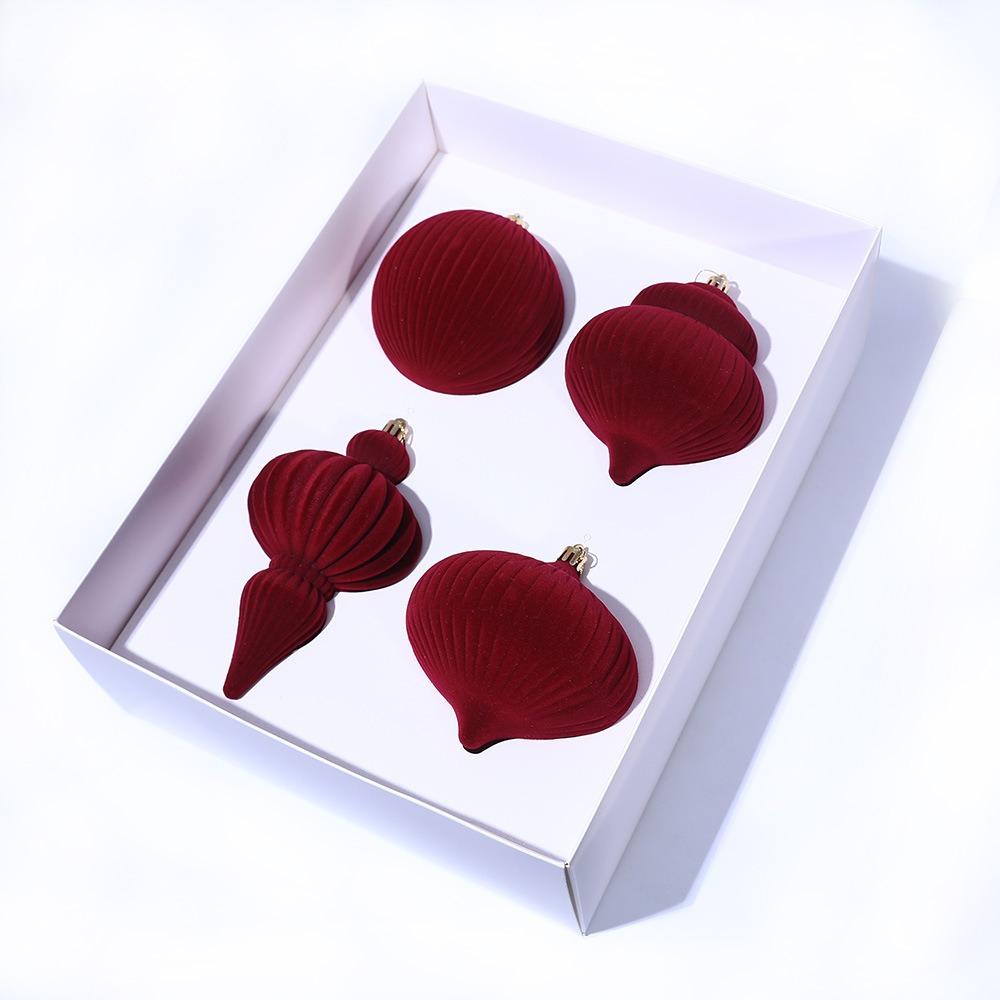 4pcs Flocked Christmas Ball Pendant Delicate Shatterproof Mini Christmas Ball Decoration Creative Xmas Tree Hanging Ornament