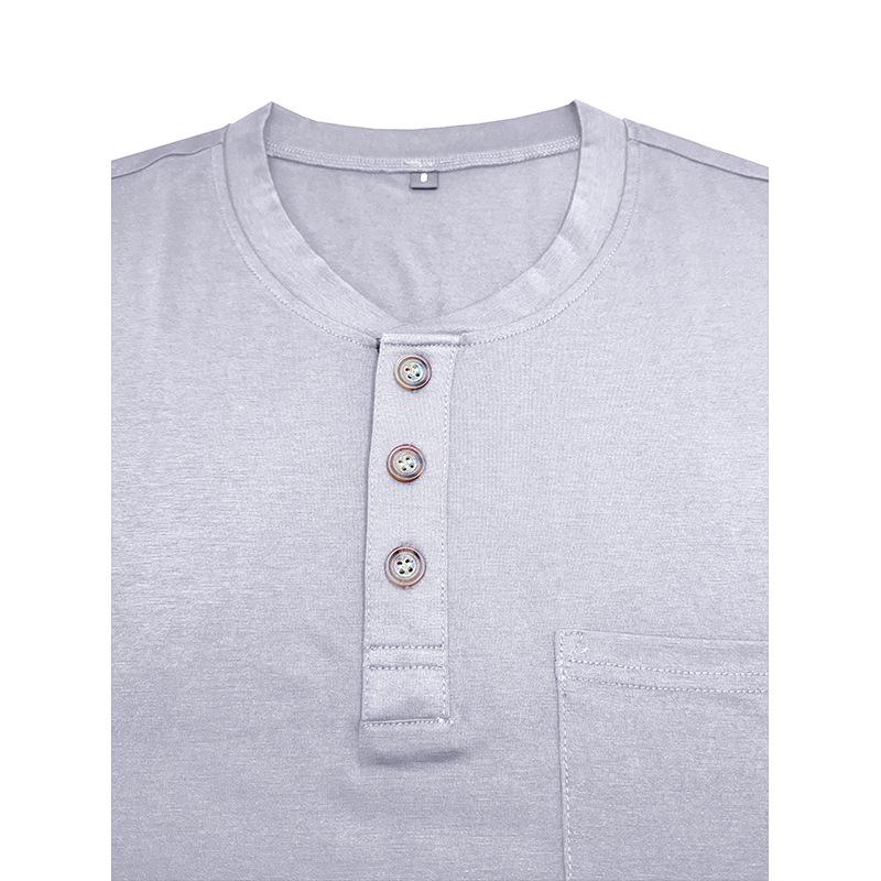 Мужская летняя однотонная футболка с коротким рукавом Henley - европейский и американский стиль