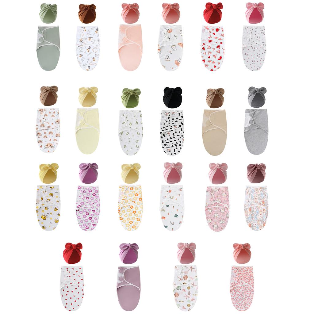 Комплект из хлопковой пеленки и шапочки для новорожденных, унисекс, дышащий спальный мешок с фетальным колпачком для детей от 0 до 1 года