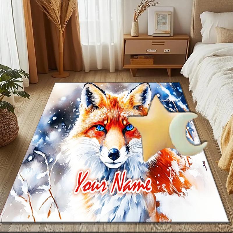 1PC Custom Name Winter Fox Portrait Theme Floor Mat Ideal for Living Room, Game Rooms, Office, Bedroom Floor Mat Design