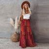 Women's Fashion Bohemian Print Elastic Waist Skirt Loose Casual High Waist Tie Long Skirt
