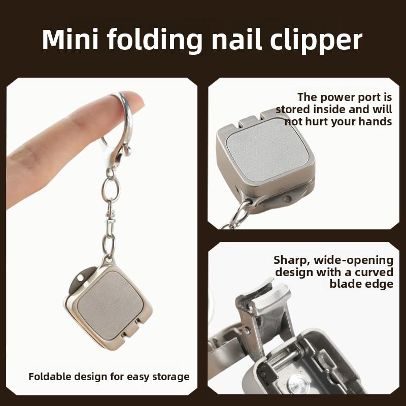 Stainless steel folding mini nail clippers, flip keychain decorative charm, mini small portable nail clippers