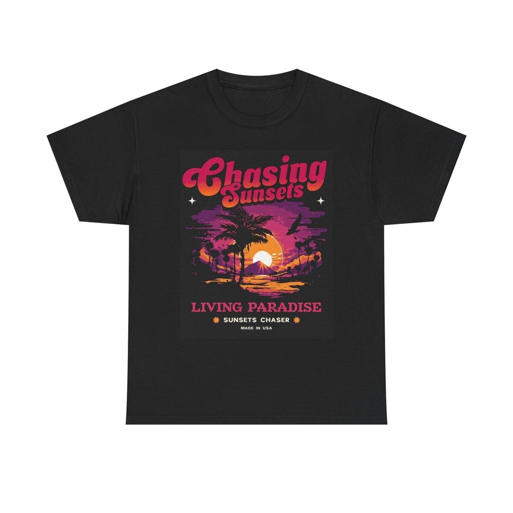 Chasing Sunsets Graphic T Shirt Mens Womens Tees Top Summer Surfing Unisex Heavy Cotton Tee