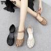 Summer Sandals Women's Embroidered High Heel Leather Shoes Cut-out Retro Thick Heel Sandals