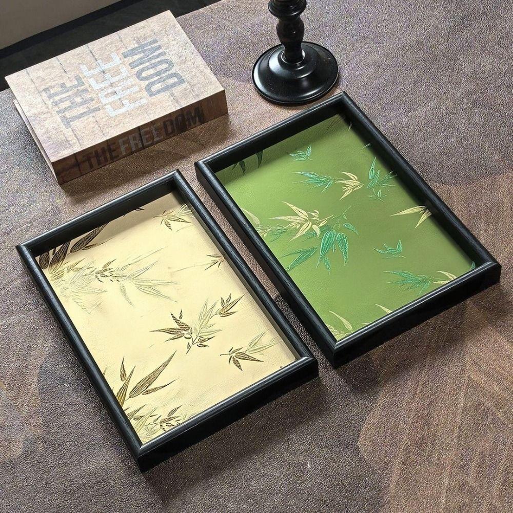 Chinese Style Bamboo Leaf Serving Tray Wooden Jewelry Storage Tray  Living Room