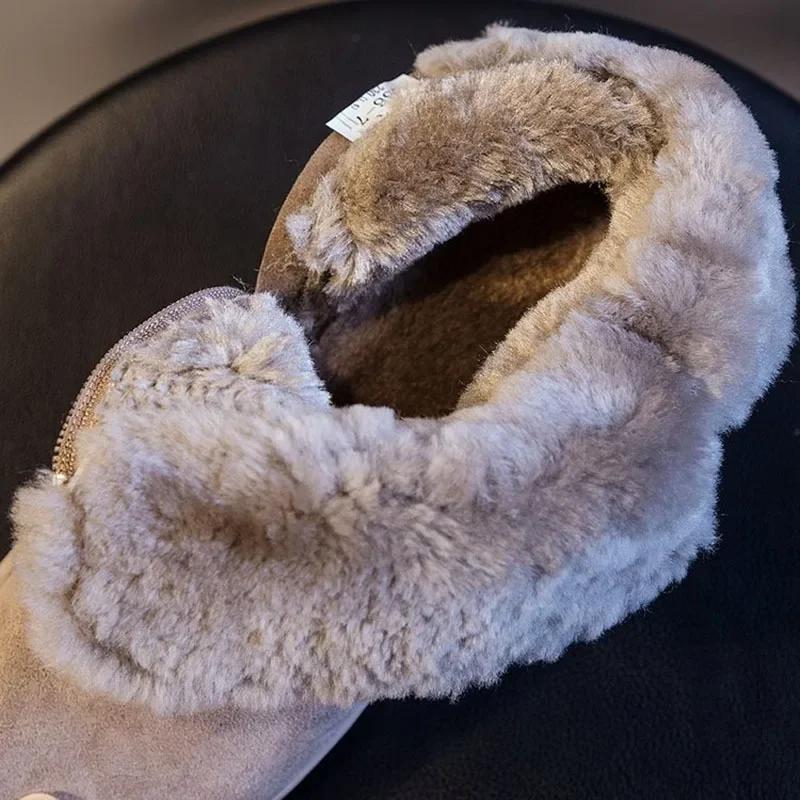 Модные ботинки женские зимние ботинки на плоской подошве женские туфли на платформе женские меховые теплые туфли для женщин новые однотонные зимние туфли короткие ботинки женские