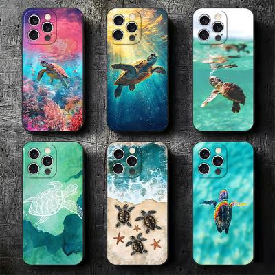 Летняя Морская Черепаха Милый Мягкий Чехол для Телефона для iPhone 16 16E 17 Air 15 Pro Max 14 Plus 13 Mini 11 12 7 Черная Защитная Накладка