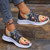 European and American Printed Women's Single Shoes 2024 New Graffiti Thick Sole Shallow Mouth Sports and Leisure Single Shoes