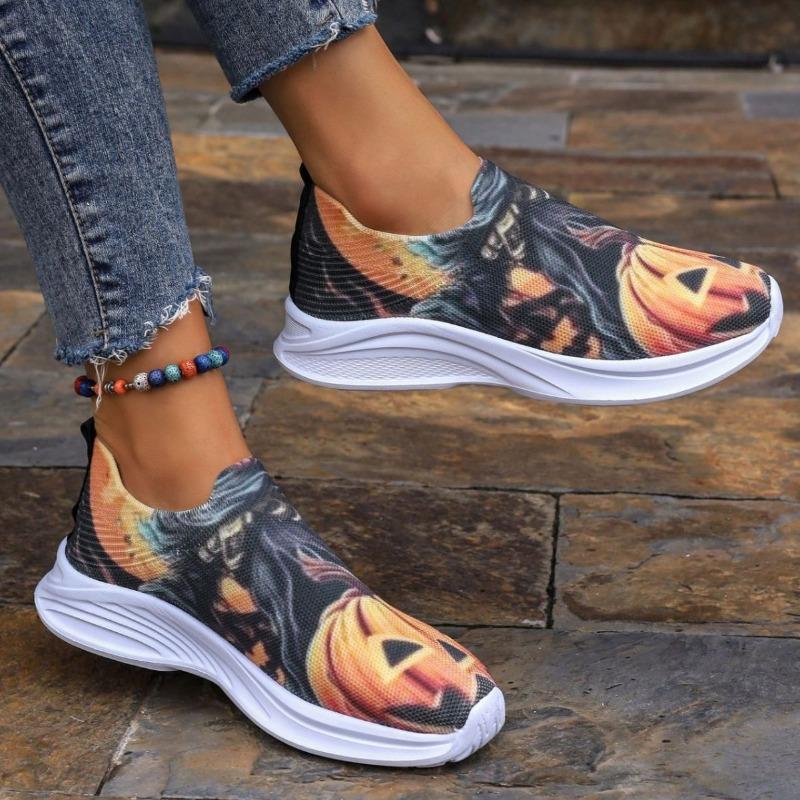 European and American Printed Women's Single Shoes 2024 New Graffiti Thick Sole Shallow Mouth Sports and Leisure Single Shoes
