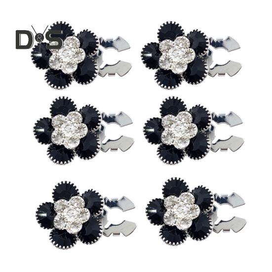 1/6Pcs Button Covers Faux Pearls Shiny Rhinestone Flower Shape Button Clip with Pliers Press Dress Suit Tux Accessories