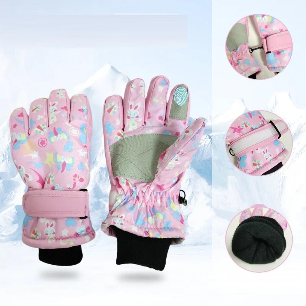 New Children Ski Gloves Girls Warm-Keeping Cartoon Pink Gloves Boys Cotton Waterproof Touchscreen Sports Gloves 9-15Y