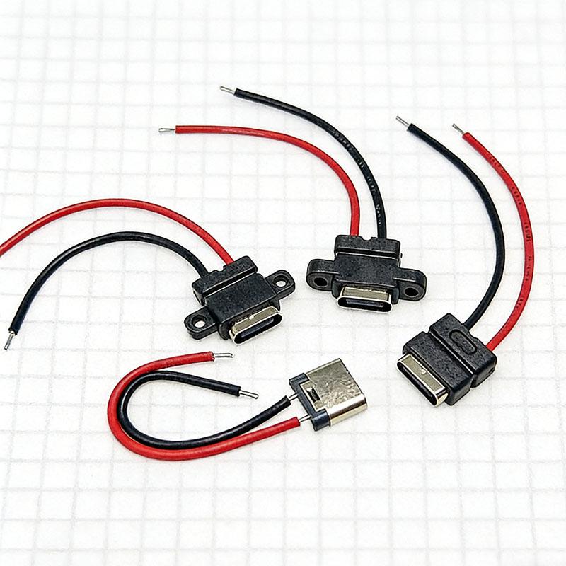 1-10 шт. Тип C, 2-контактный, водонепроницаемый, гнездо USB C, порт с отверстием для винта, интерфейс для быстрой зарядки, USB-разъем с кабелем