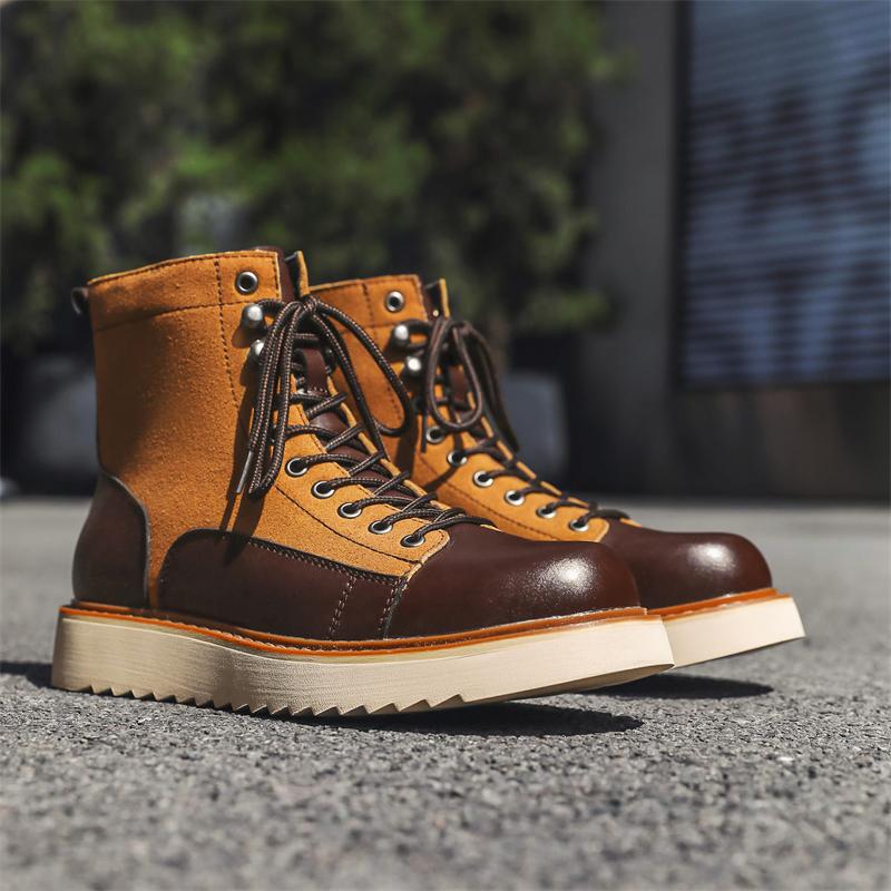 Модные мужские ботинки в британском стиле из натуральной кожи для улицы с круглым носком, классические ботинки на шнуровке на плоской подошве, дизайнерская обувь, модные ботинки-топ, рабочие ботинки для вождения