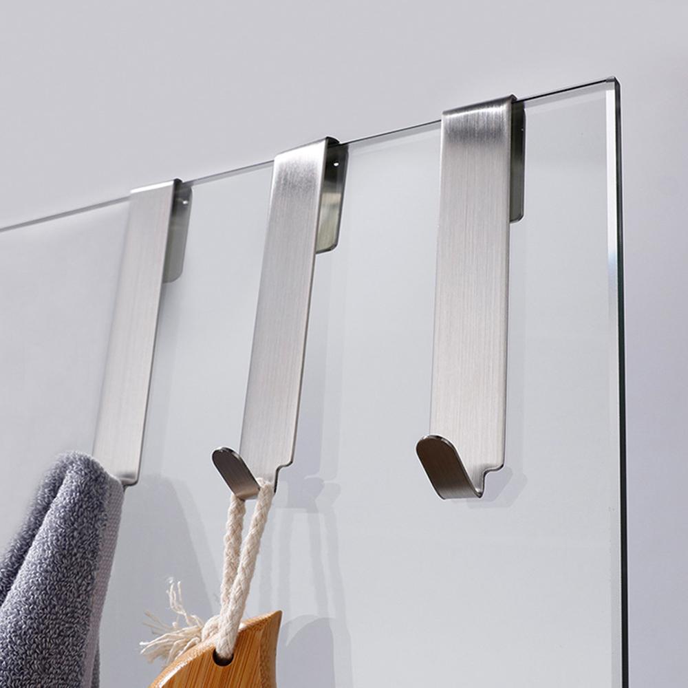 Двусторонний крючок для душевой двери из нержавеющей стали, вешалка для полотенец на стеклянную дверь, для установки на стену ванной комнаты или на стеклянную дверь