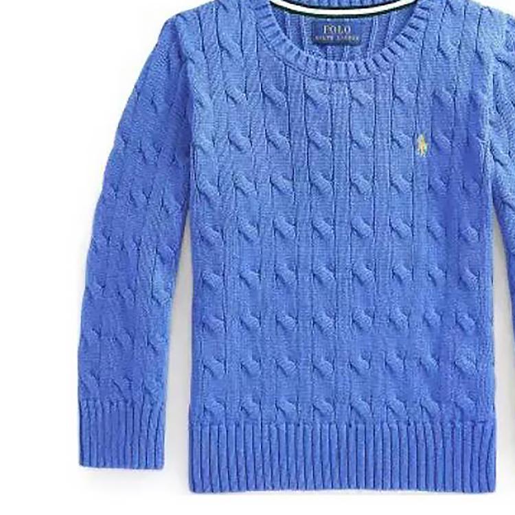 Polo Ralph Lauren свитер Ss24 однотонный вышитый логотип с косичным узором вязка круглый вырез повседневный трикотаж детские свитера небесно-голубой 323816927-034