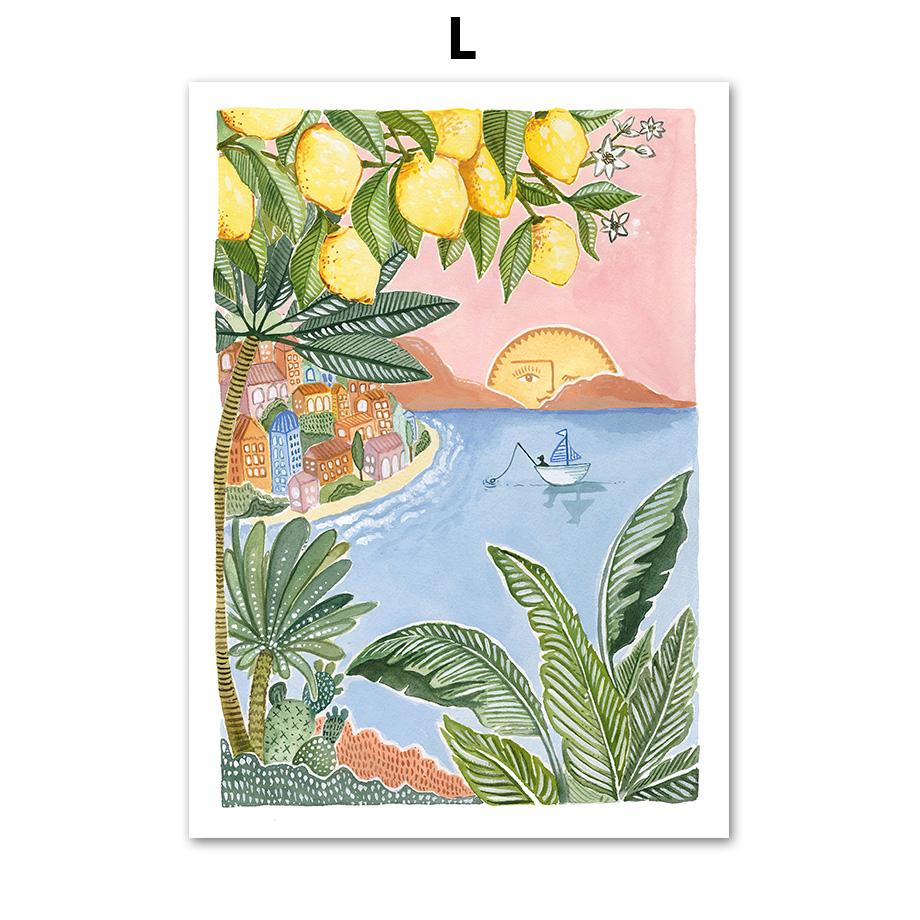 Boho Sun Cactus Banana Tree Женская леопардовая настенная живопись на холсте Плакаты на скандинавскую тему и принты настенные панно для декора гостиной