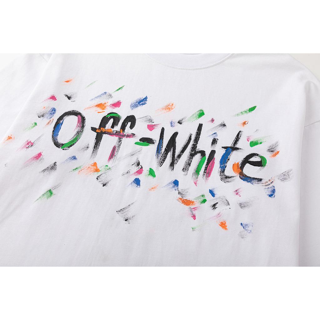 9068 Off-White 2025 Spring/Summer New Colorful Letter Arrow Pattern Round Neck Hooded Short Sleeved Men's and Women's T-shirts
