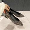 Coarse Heel Single Shoes Women's Pointed Head 2025 Flat-bottomed Rhinestone Shoes Doudou Shoes Live Broadcast 896-211