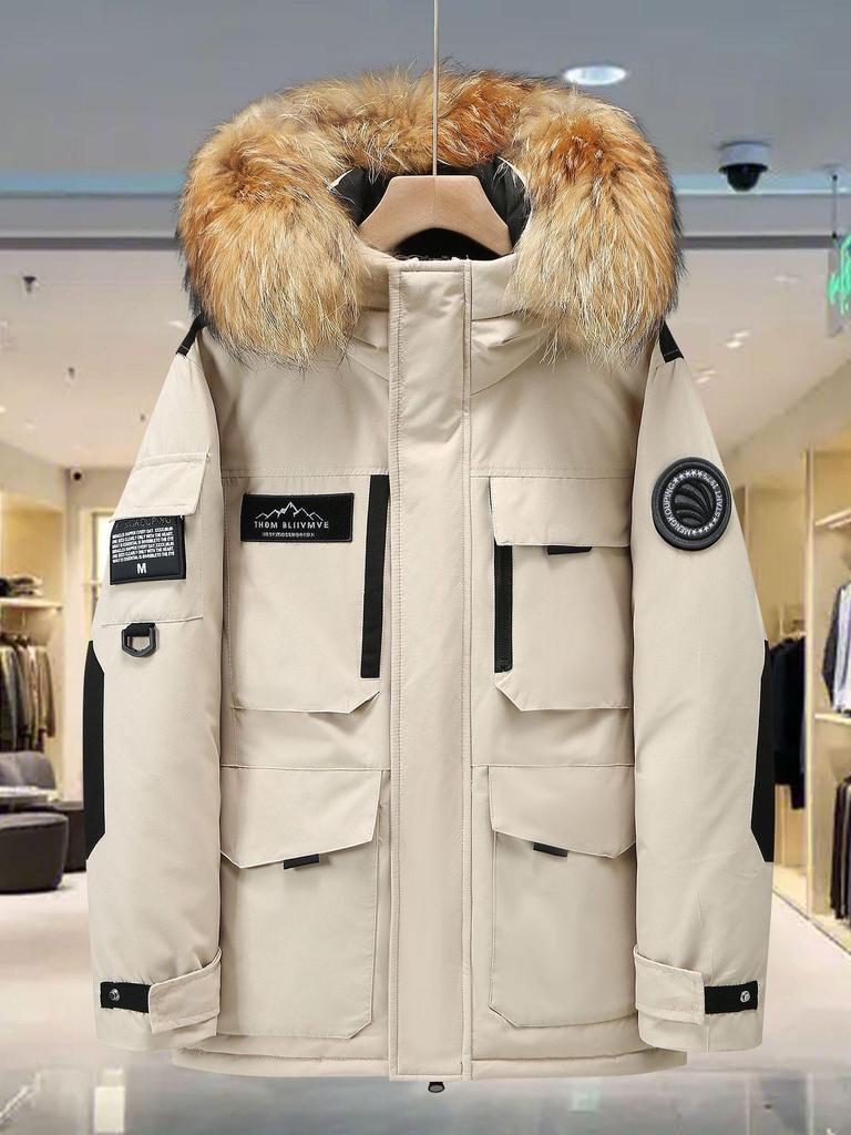 Экстремальный холод Северо-Востока -30° Удлиненная пуховая куртка: Мужское и женское outdoor пальто из гусиного пуха с большим меховым воротником