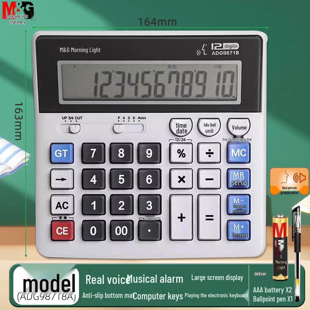 Morning Light Solar-Powered Calculator for Office & Student Use with Voice Feature for Accounting & Finance