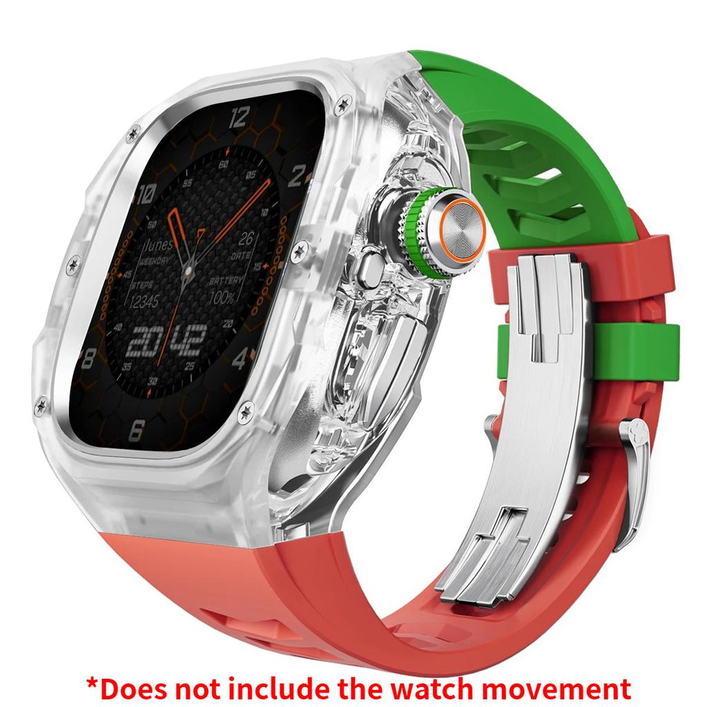 Роскошный мод-комплект для Apple watch Ultra 3/2/1 49 мм Спортивный резиновый ремешок+чехол для Iwatch ultra 49 мм Прозрачный ледяной чехол Комплект для переделки