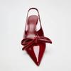 Красные банты Slingbacks High Heels для женщин Сексуальные остроносые лакированные туфли на высоком каблуке Осенние элегантные женские туфли на каблуке