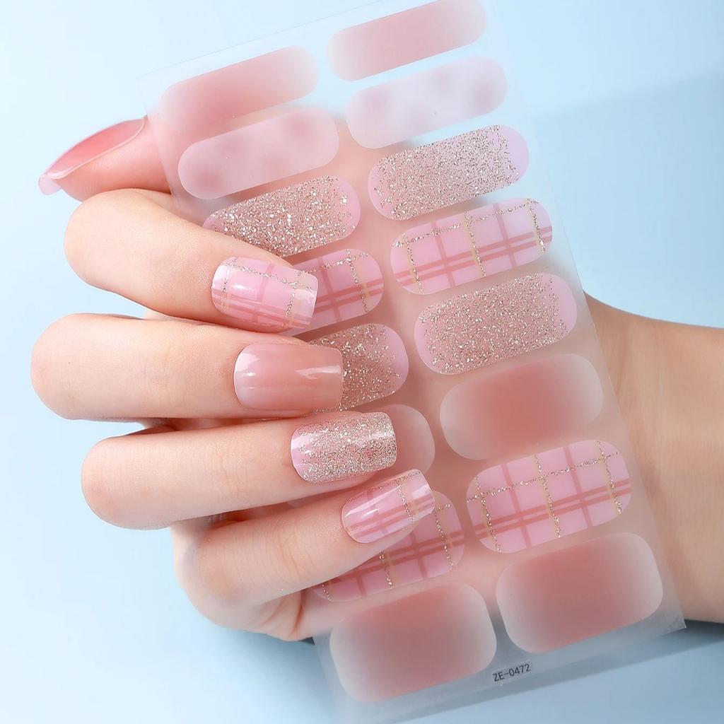 16Tips DIY Baking-Free Nail Stickers Shiny French Stripes Nail Patch Full Cover Adhesive Nail Wraps Manicures Decoration Decal