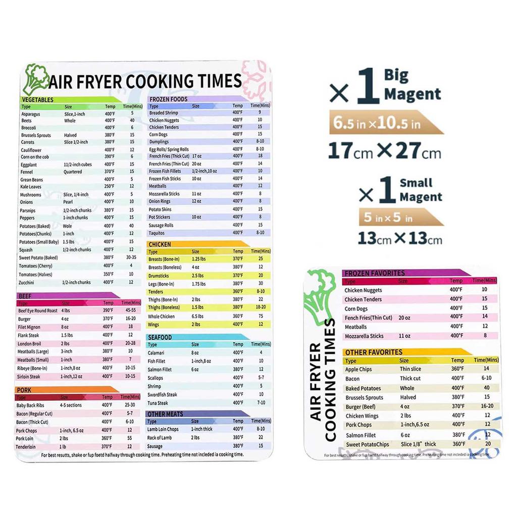Fryer Magnetic Cheat Sheet Set Fryer Accessories Cook Times Set