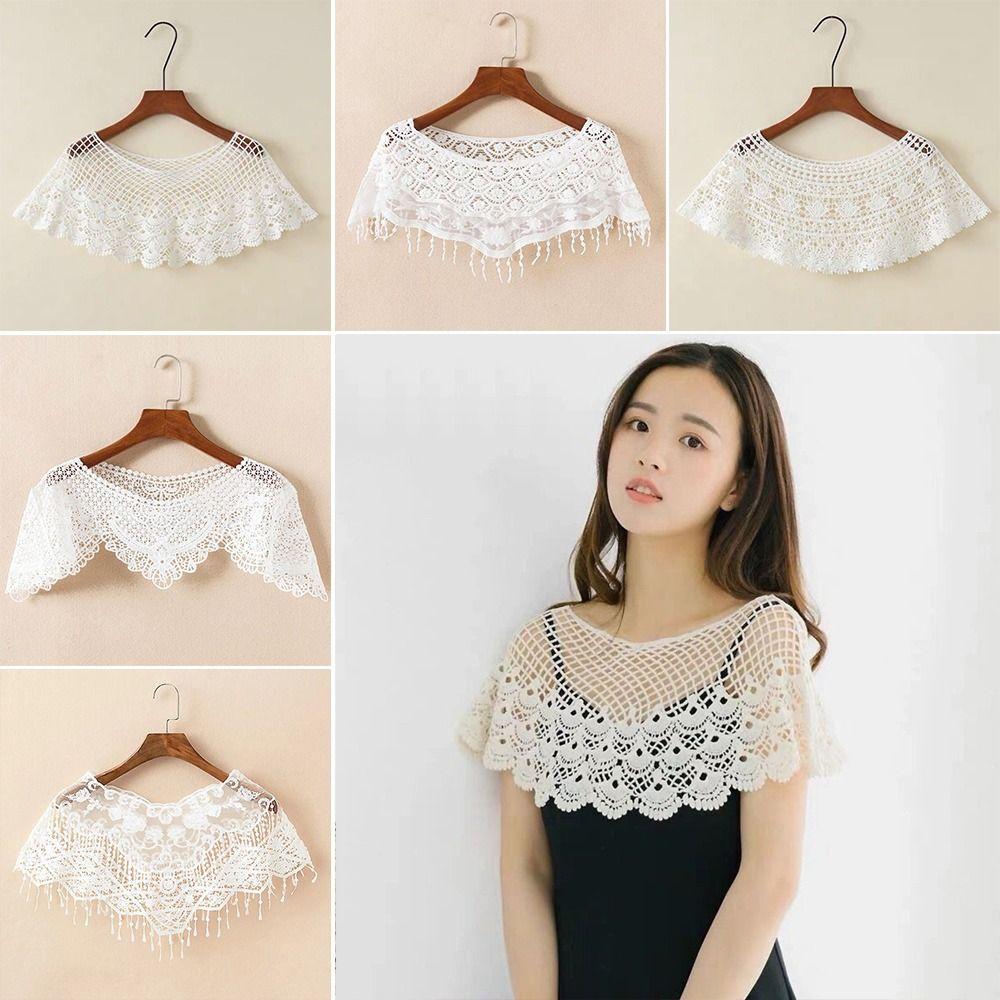 Pure Color Lace Shawl Lace Fake Collar Cape Cross Cloak Hollow Out Shawl Spring Autumn