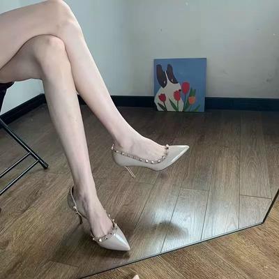 Женская обувь высокого качества, женские туфли на высоком каблуке, модные заклепки, однотонные, для офиса и карьеры, сексуальные туфли с острым носком для женщин