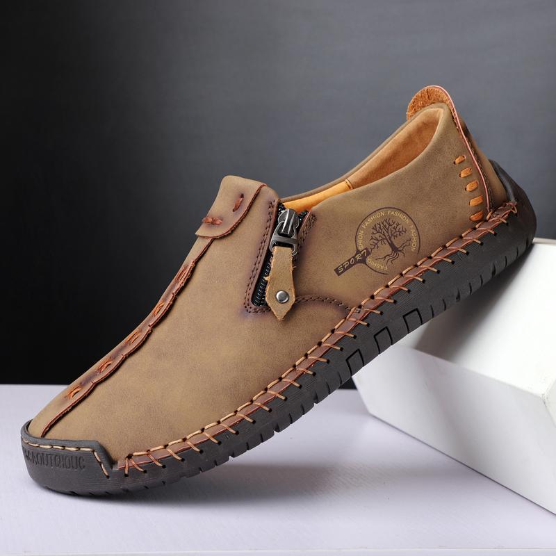 Мужские кожаные повседневные туфли ручной работы, туфли для вождения без застежек