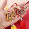 Chinese Dragon Figurine Ornament with Red Tassel Rhinestones Inlay Zinc Alloy Zodiac Dragon Model Craft Ornament New Year Animal Model Hanging