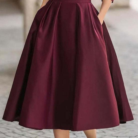 Women's Lapel V Sleeve A Line Neck Work Dress Long Swing Dress Formal Business
