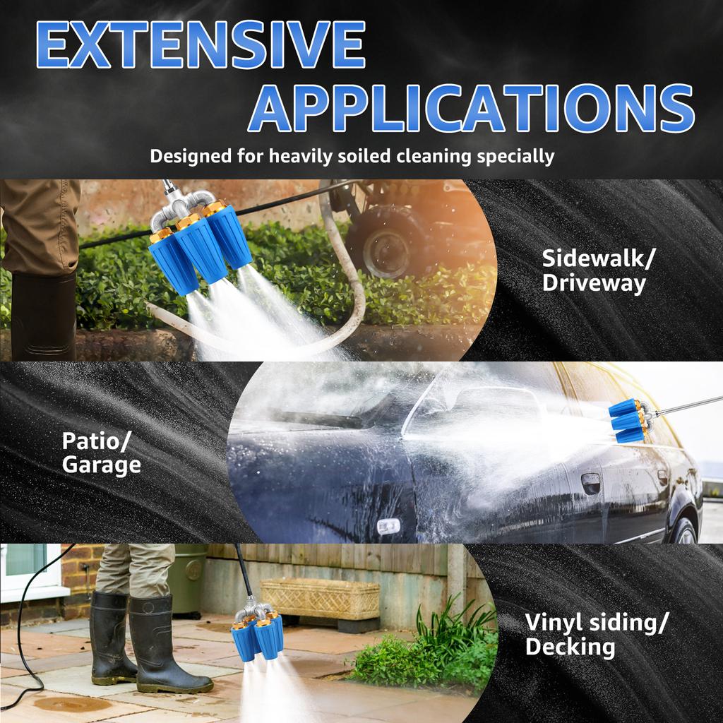 4-в-1 4000 PSI Турбонасадка 360° Вращающаяся Насадка для мойки высокого давления с 1/4-дюймовым быстроразъемным соединителем Четыре насадки Распылительные наконечники