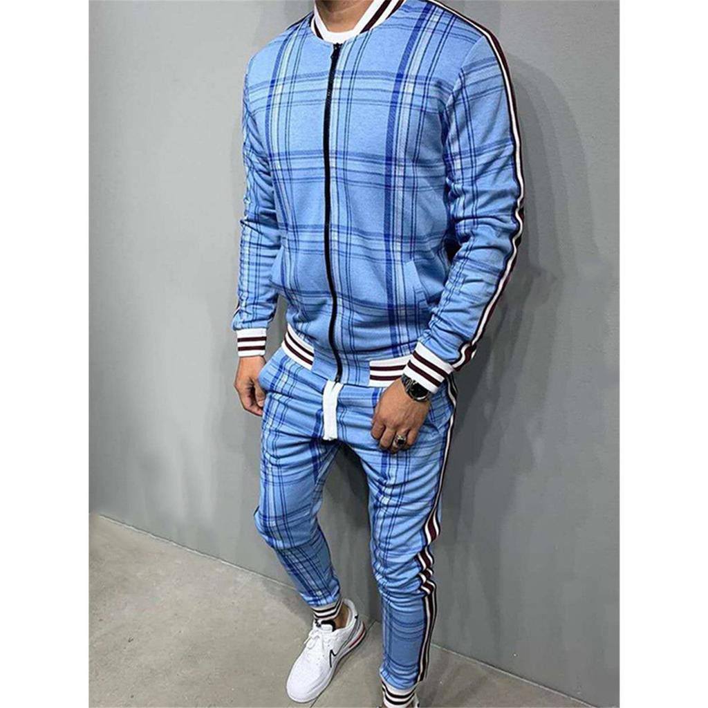 Zipper Set Colorful Plaid Men Casual Autumn Tracksuit Set Male Sweatshirt Pocket Fashion Jackets Men Tracksuit Sets Mens Set
