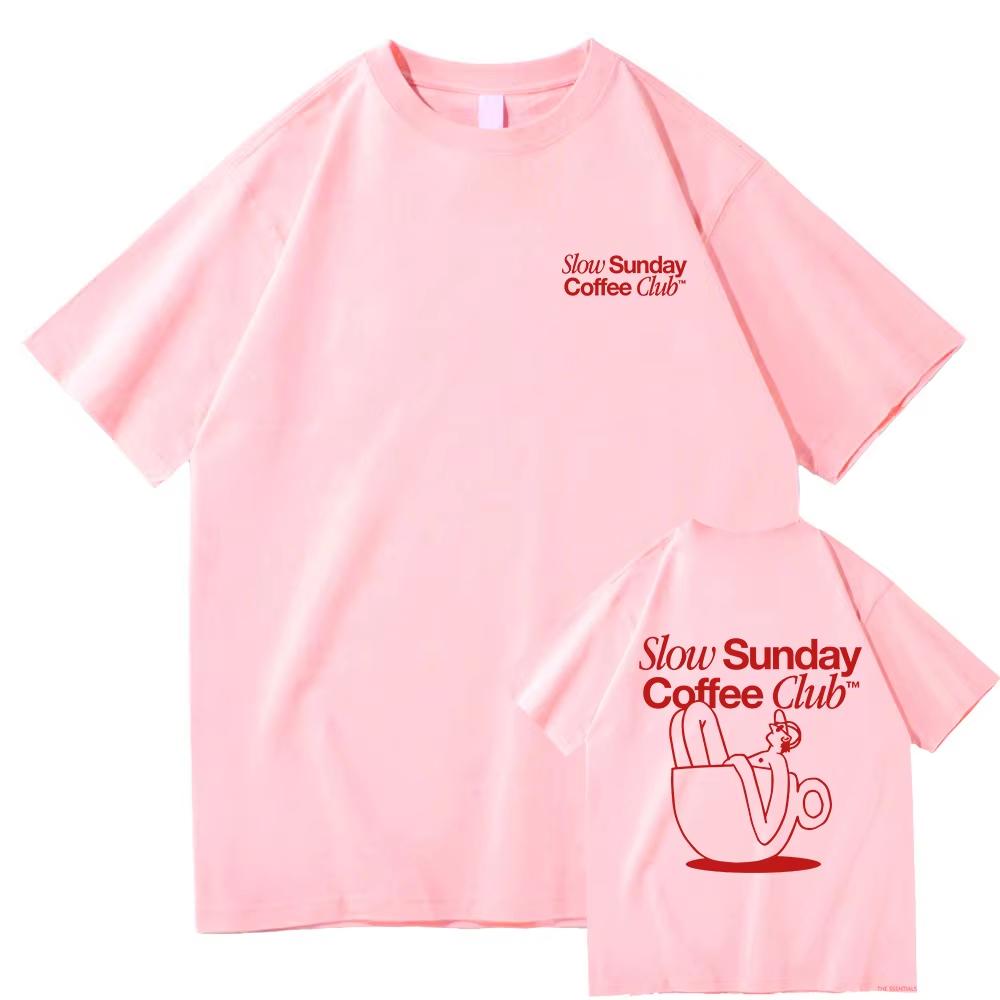 Футболка Мужская_женская Slow Sunday Coffee Club Харадзюку Винтажная Графическая Футболка Классическая Унисекс Высококачественная Футболка Хип-Хоп Уличная Одежда Топ