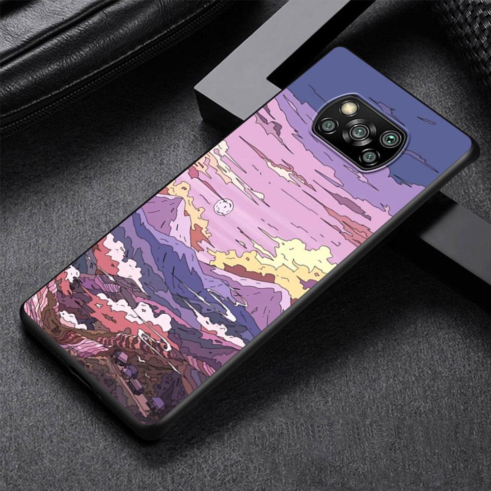 Чехол с японским аниме-пейзажем для Xiaomi Poco X3 NFC X5 F4 F3 M4 Pro X4 GT M5s M5 Pocophone F1 M3 Black Phone Cover